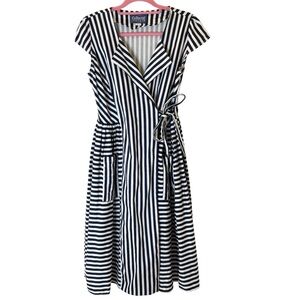 Collectif Vintage Navy & White Stripe Wrap Dress